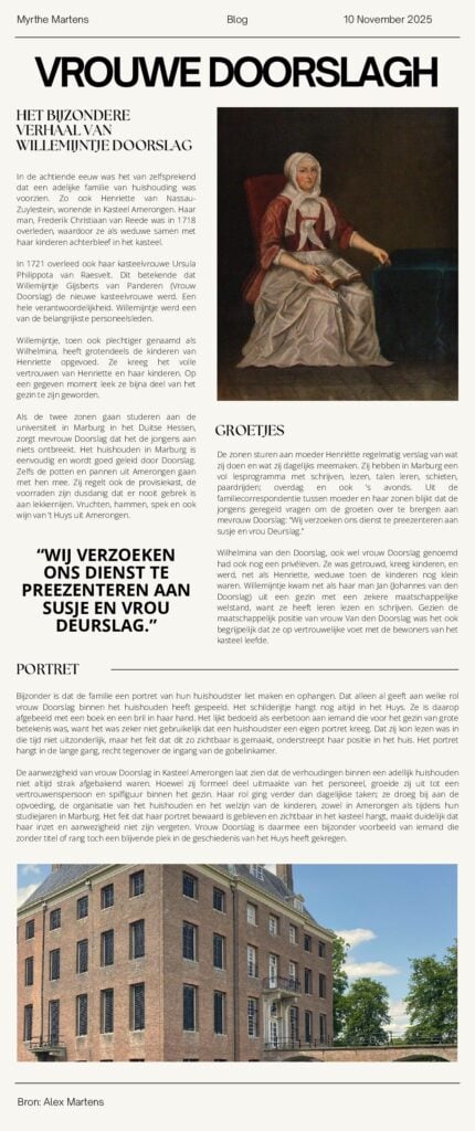 Myrthe - Blog artikel - Vrouwe Doorslagh - Amerongen